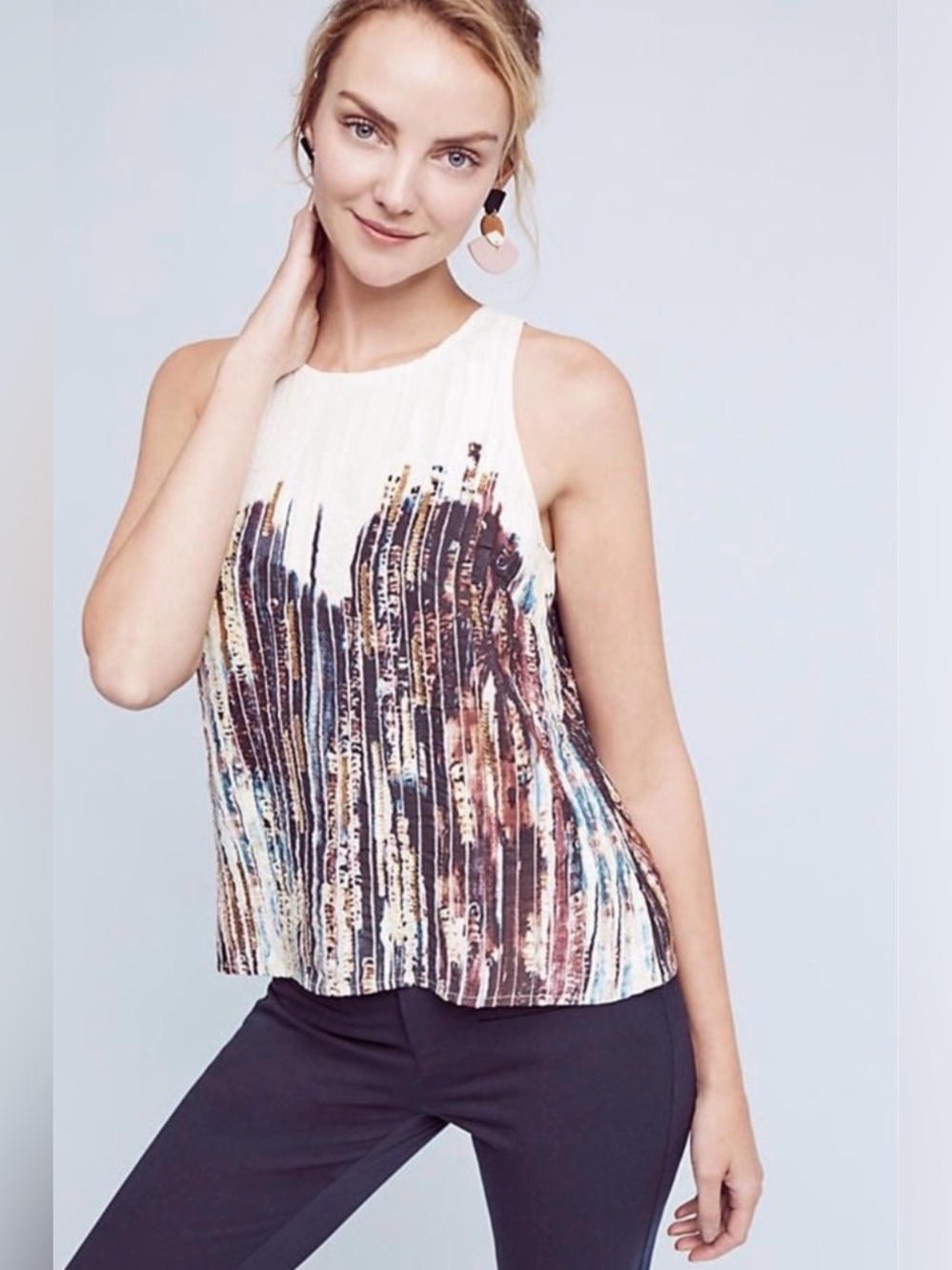 Anthropologie Floreat Mirin Gold Sequin Pleated Tank Top Size 4